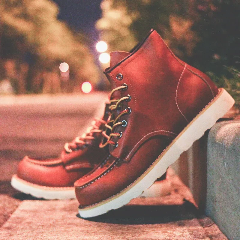 Men'S Shoes For Work - Genuine Leather Men's Boots Vintage Tooling