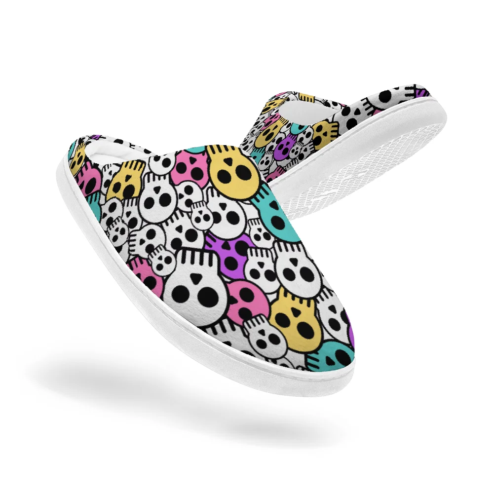 Men Shoes For Winter - Skull printed cotton slippers plush casual