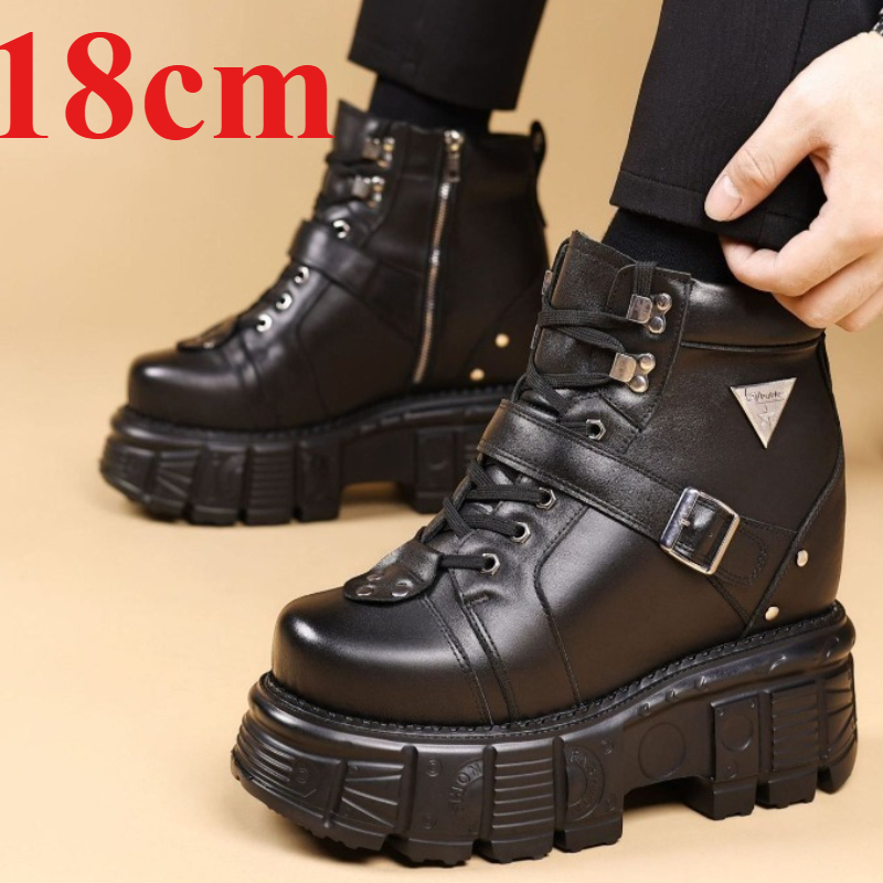 Genuine Leather Motorcycle Boo - Men'S Shoes No Laces recension och pris
